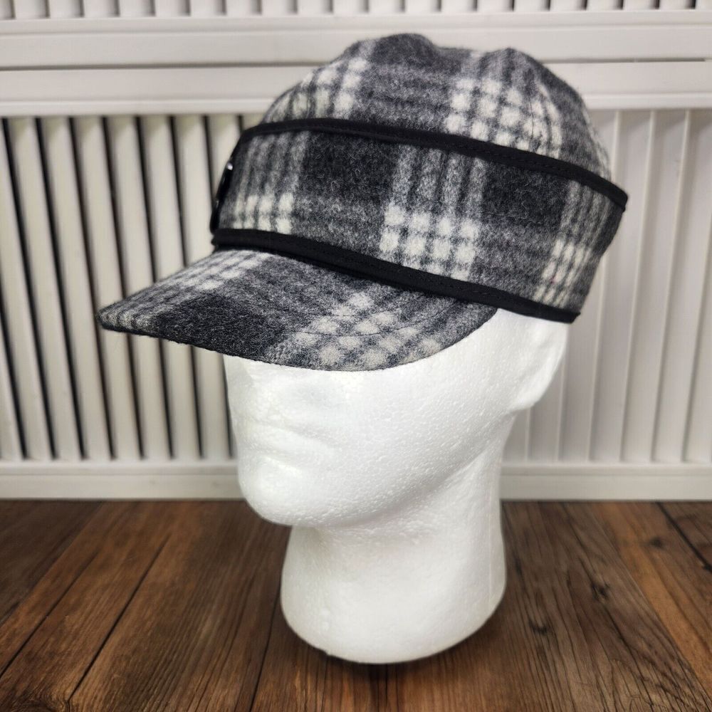 VTG Stormy Kromer Wool Hat Cap Fitted 6 7/8 Gray Plaid Made in USA Mens Outdoors